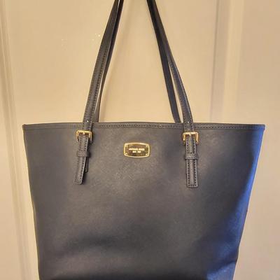 Navy Blue Michael Kors Saffiano Carryall Tote Bag