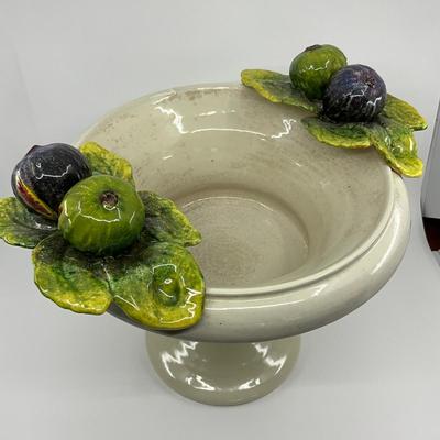 773 Hand Made Ceramic Italian Fruit Compote With Fig Design Handles