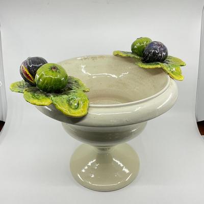 773 Hand Made Ceramic Italian Fruit Compote With Fig Design Handles