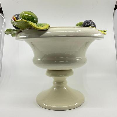 773 Hand Made Ceramic Italian Fruit Compote With Fig Design Handles