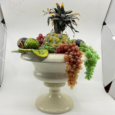 773 Hand Made Ceramic Italian Fruit Compote With Fig Design Handles