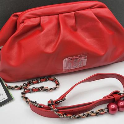 Badgley Mischka Red Vegan-Leather Puffy Handbag