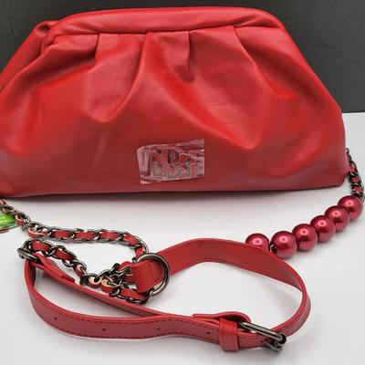Badgley Mischka Red Vegan-Leather Puffy Handbag