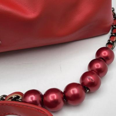 Badgley Mischka Red Vegan-Leather Puffy Handbag
