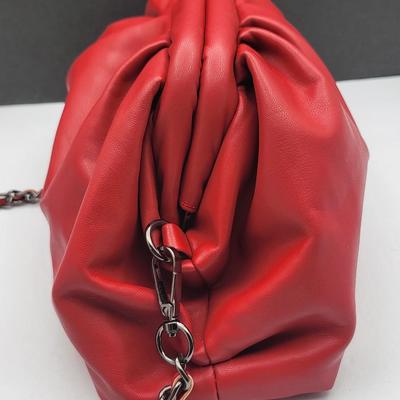 Badgley Mischka Red Vegan-Leather Puffy Handbag