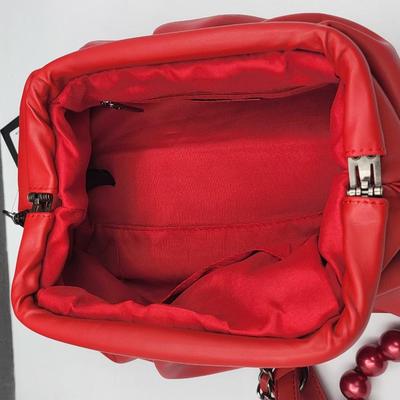 Badgley Mischka Red Vegan-Leather Puffy Handbag