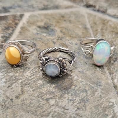 Trio Sterling & Stone Rings 9.5gr
