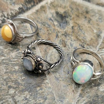 Trio Sterling & Stone Rings 9.5gr