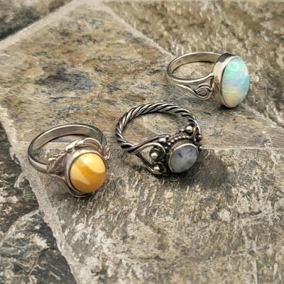 Trio Sterling & Stone Rings 9.5gr