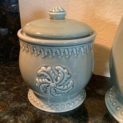 778 Pair of Green Ceramic Square Nests Canisters