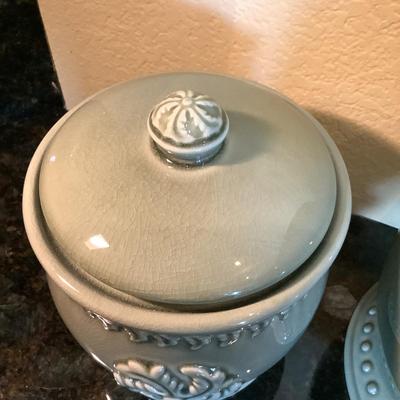778 Pair of Green Ceramic Square Nests Canisters
