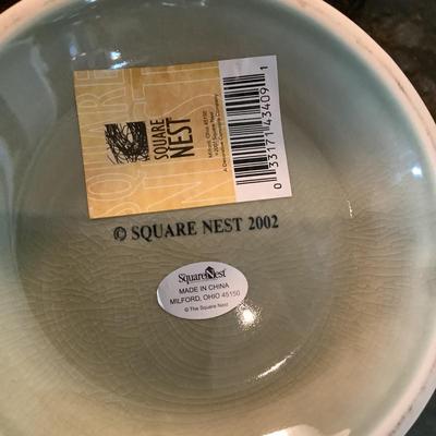 778 Pair of Green Ceramic Square Nests Canisters