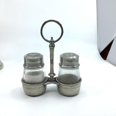 781 Pewter Italica Wine Bottle Holder, Pierre Deux Candle Sticks, and Arte Italica Salt & Pepper Shakers