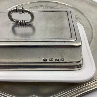 782 Pierre Deux Pewter Plate, Salt & Pepper, and Butter Disk by Arte Italica