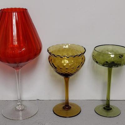3 Vintage Empoli Goblet Vases
