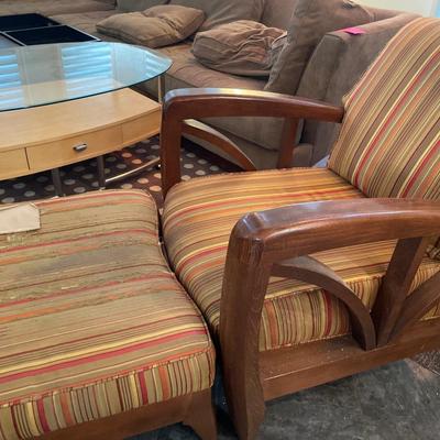 Striped chair with solid wood frame