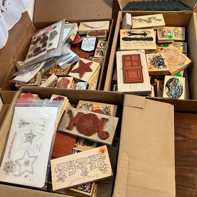 3 Boxes Full of Wood & Silicone Crafting Stamps