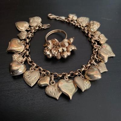 Vintage 14K Puffy Floating Cluster Heart Ring