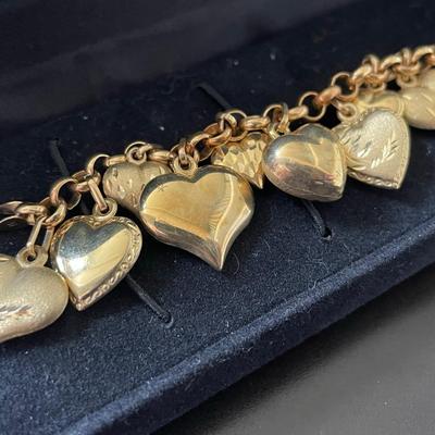 Vintage 14K Milor Puffy Heart Charm Bracelet