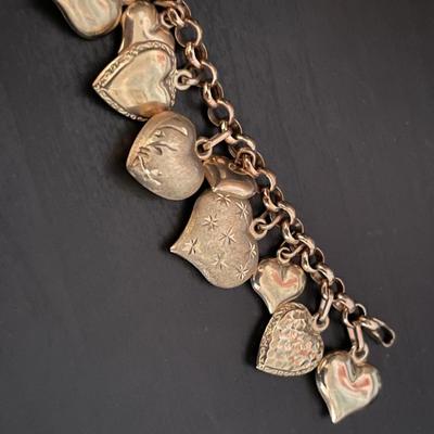 Vintage 14K Milor Puffy Heart Charm Bracelet