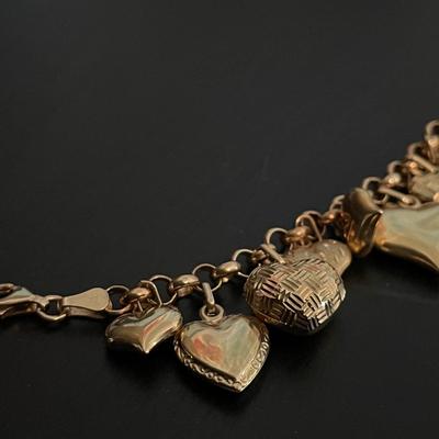 Vintage 14K Milor Puffy Heart Charm Bracelet
