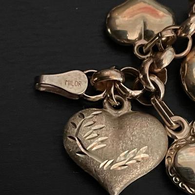 Vintage 14K Milor Puffy Heart Charm Bracelet