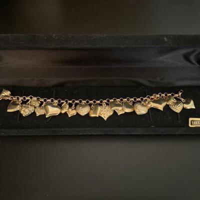 Vintage 14K Milor Puffy Heart Charm Bracelet