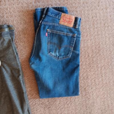 2 PAIRS OF BROKEN IN LEVI JEANS 505 AND A PAIR OF WOOL PANTS