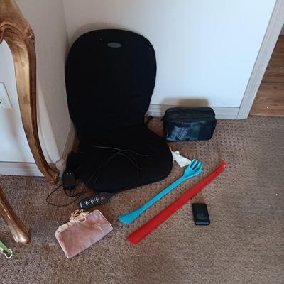 SEAT MASSAGER, TOILETRY AND JEWELRY BAGS, POWER BANK AND MORE