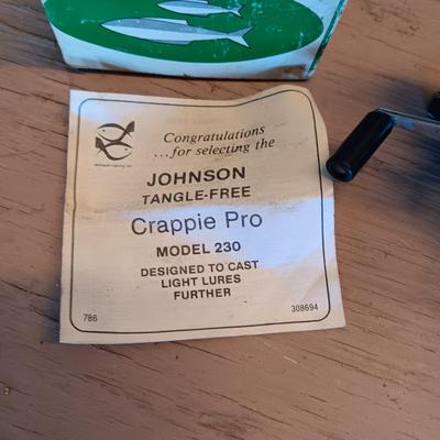 JOHNSON "THE CENTURY" 100A REEL, DOVETAILED WOODEN BOX AND CORK TACKLE