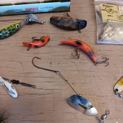 AN ASSORTMENT OF FISHING LURES PLUS MORE