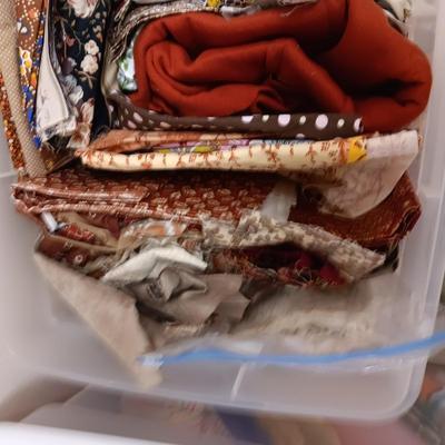 TOTE FULL OF EARTH TONE SEWING MATERIAL