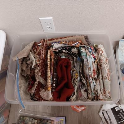 TOTE FULL OF EARTH TONE SEWING MATERIAL