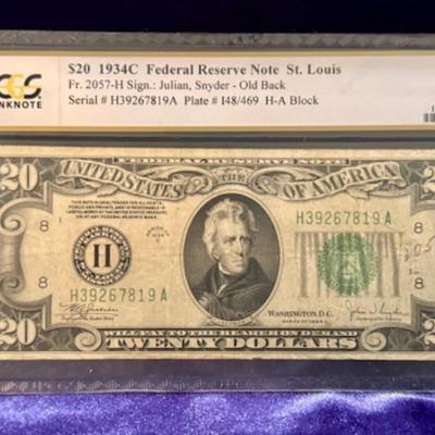 1934 C 20 Dollar Bill PCGS Graded Very Fine 30