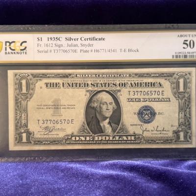 1935 C One Dollar Bill PCGS Graded About UNC 50