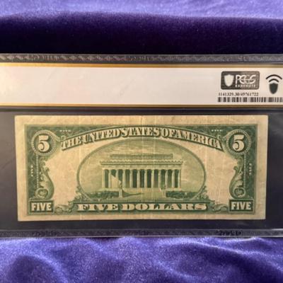 1934 A Five Dollar Silver Certificate Graded VF 30