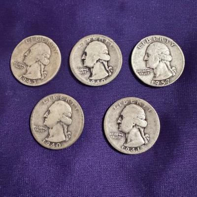 1957 D, 1940, 1943 D, 1940, 1941 D Wash. Quarters