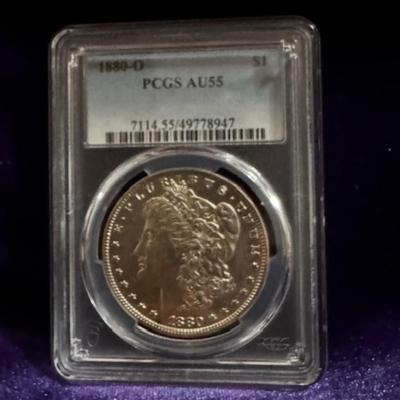 1880-O Morgan Silver Dollar Graded AU 55