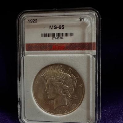 1922 Peace Dollar Graded MS 65