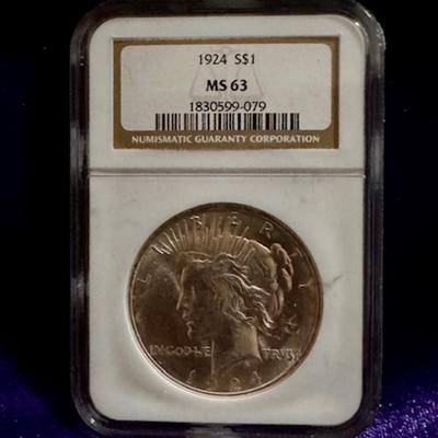 1924  Peace Dollar Graded MS 63