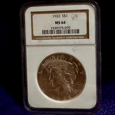 1922 Peace Dollar Graded MS 64