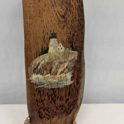 Hand Painted Lighthouse Scene On Wooden Plank Signed