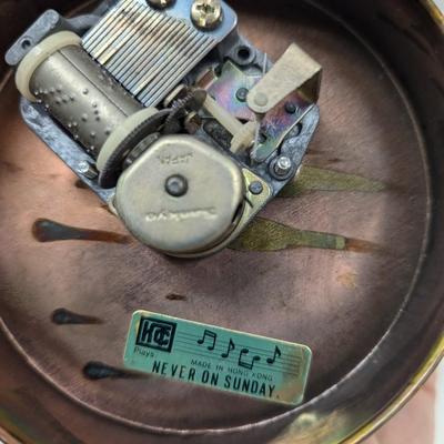 Rustic Musical Tin Golf Bag Cart Sculpture Wind Up Music Box