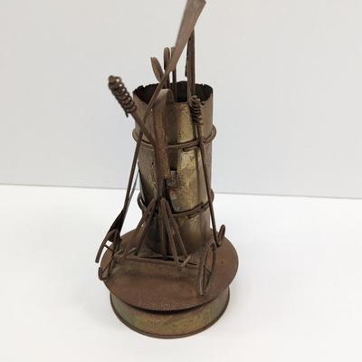 Rustic Musical Tin Golf Bag Cart Sculpture Wind Up Music Box