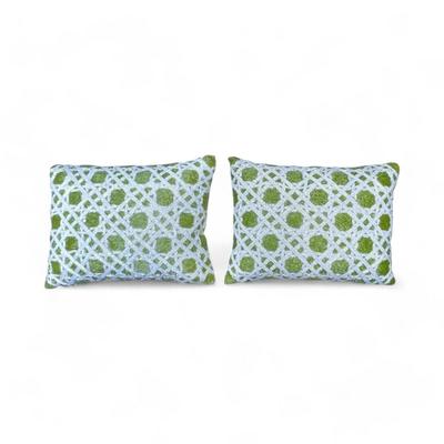Chic Chinoiserie Motif Beaded Lumbar Decorative Pillows, A Pair