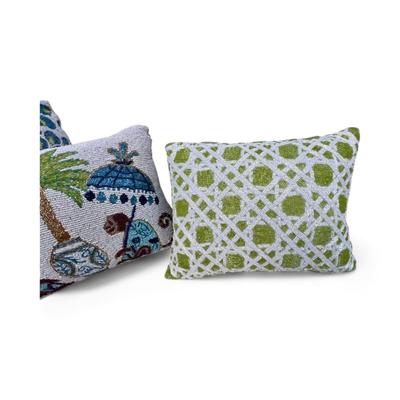 Chic Chinoiserie Motif Beaded Lumbar Decorative Pillows, A Pair
