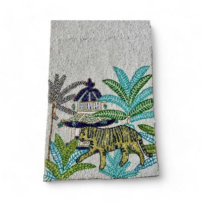 Chic Chinoiserie Tiger Motif Beaded Centerpiece Runner