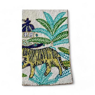 Chic Chinoiserie Tiger Motif Beaded Centerpiece Runner
