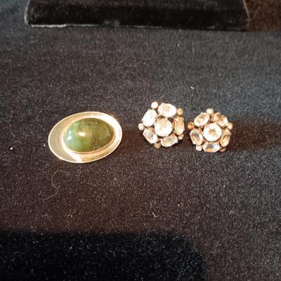 STERLING BROOCH AND SCREW BACK EARRINGS E/RHINESTONES