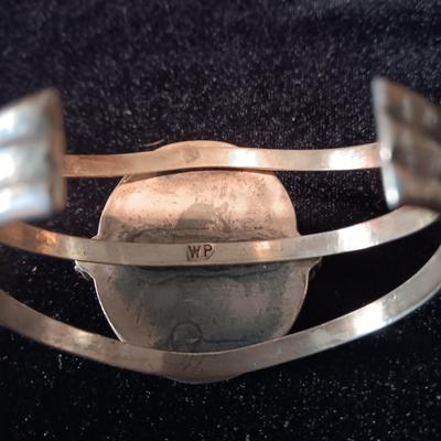 SIGNED "WP" STERLING AND CORAL CUFF BRACELET